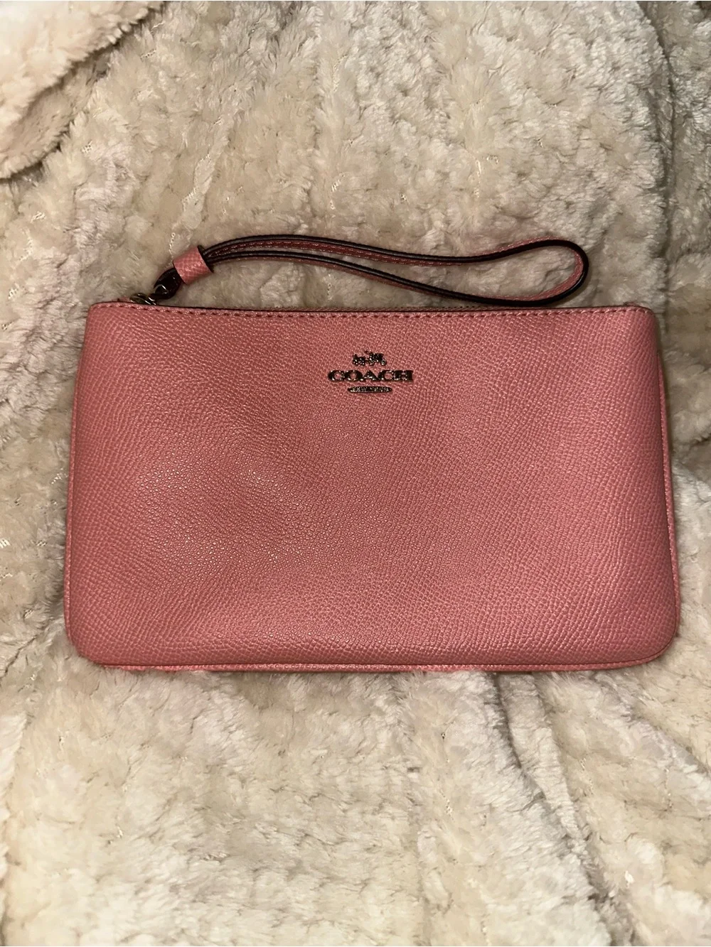 Coach Pink Textured Leather Wristlet Clutch